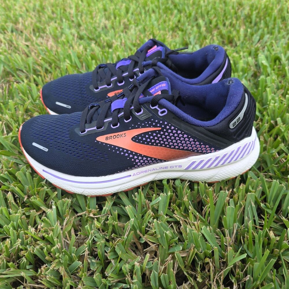 Brooks Adrenaline GTS 22 Womens Size 8 D Wide Running Shoes Navy Purple Coral